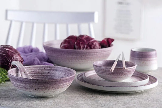 New Japanese Style Purple Modern Ink &amp; Sesame Glaze Ceramic Dinnerware Set | Plates. Bowls. Plates .Dishes. Spoon|