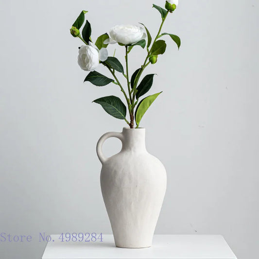 Handmade Vintage White Ceramic Matte Flower Arrangement Vase |Flower Vase. Home Decor|