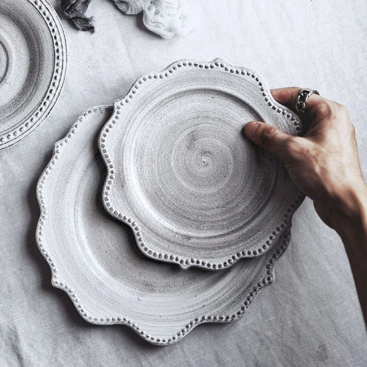 Elegant Classical Edge Retro Brush Pattern Ceramic Plate |Tableware. Plate. Dish. Shallow Dish|