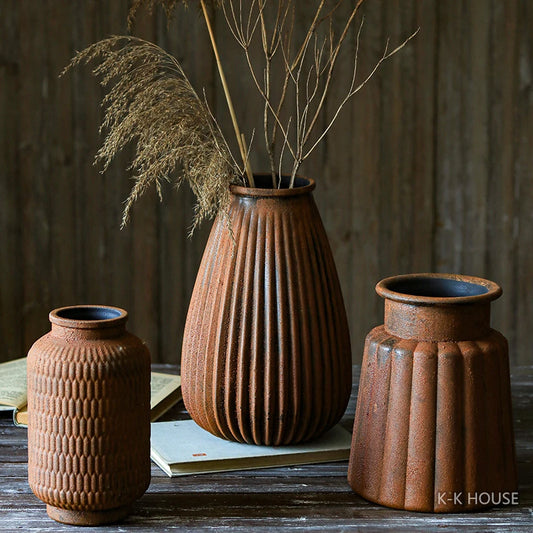 Jing-de-zhen Red Rust Style Old Imitation Vase |Home Decoration. Flower Arrangement Vase|&nbsp;