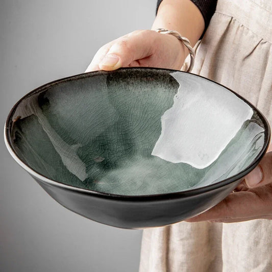 Ice Crack Glaze Ceramic Japanese Style Ramen Bowl | 7.5 " large size bowl. Salad bowl |