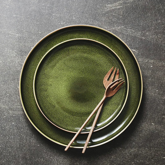 Olive Green Kiln Glazed Ceramic Dinner Plate  |Salad Plate. Shallow Dish. Dinnerware|