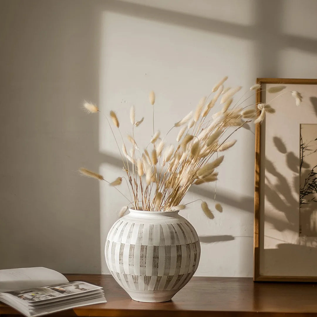 / Boutique / Handcrafted Grids Pattern Ceramic Vase |Flower Arrangement Vase. Clay Vate. Decoration|