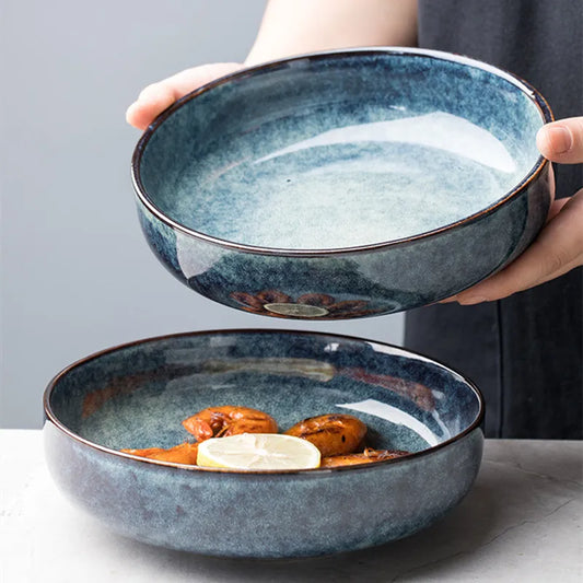 Japanese Style Retro Glaze Ceramic Deep Plate |Salad Bowl. Noodle Bowl. Deep Plate|