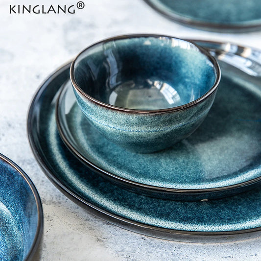 Clouds Blue Kiln Glaze Ceramic Dinnerware |Dish. Shallow Bowl. Plate. Noodle Bowl.Rice Bowl|